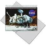 Lenticular photo album with NASA spacecraft sits on Moon's surface, samples for alien life and water, depth