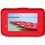 Lenticular pencil box with custom design, pink hard plastic, pink canoes sitting on tropical Hawaiian waters, depth