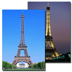 3D Lenticular Mail Postcard, 4 x 6 inches, Lenticular Flip, Paris Eiffel Tower Day and Night Stock Design