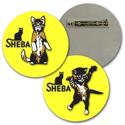 Lenticular Lapel pin with custom design, Sheba cat foot, kitten dancing with paws and tail in the air, flip