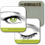 Lenticular Lapel pin with custom design, Digirad, a new point of view, beautiful green women