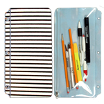 Lenticular pencil pouch with black and white stripes, animation