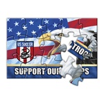 Lenticular jigsaw puzzle with USA American bald eagle, flag with stars and stripes, support our troops, depth flip