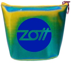 Lenticular zipper purse with yellow, blue, and green, color changing with