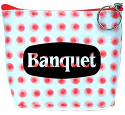 Lenticular zipper purse with red circles spin around on a white background, animation