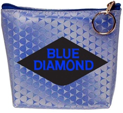 Lenticular zipper purse with blue triangles on a silver and blue gradient background, flip