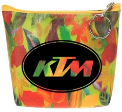 Lenticular zipper purse with large spring time red and orange flowers, depth