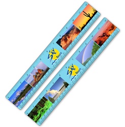 Lenticular ruler with various United States of America USA national parks from all biomes and climates, flip