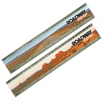 Lenticular Acrylic 12" ruler with Monument Valley in Utah, wide open road, red clay rocks, plateaus, and tumbleweeds