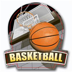 Lenticular sticker with custom design, NBA basketball bounces off the rim on a 3 point shot, depth
