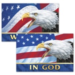 Lenticular  4 x 6 inch sticker with USA American bald eagle, flag with stars and stripes, in God we trust, depth flip