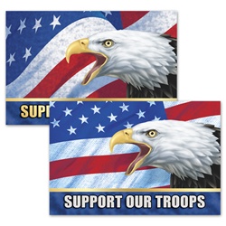 Lenticular sticker with USA American bald eagle, flag with stars and stripes, support our troops, depth flip