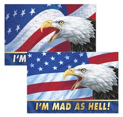 Lenticular sticker with USA American bald eagle, flag with stars and stripes, I'm mad as hell, depth flip
