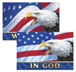 Lenticular  8 x 12 inch  sticker with USA American bald eagle, flag with stars and stripes, in God we trust, depth flip