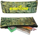 Lenticular pencil case with United States of America USA money, currency, dollars and coins, flip
