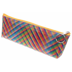 Lenticular pencil case with vibrant colorful plaid pattern, color changing