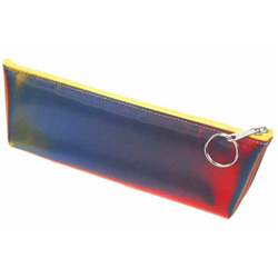 Lenticular pencil case with red, yellow, blue, and green, color changing