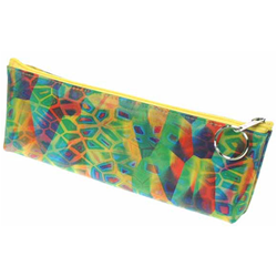 Lenticular pencil case with rainbow  colored square and geometric shapes, color changing