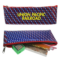 Lenticular pencil case with USA flag stars and stripes, color changing flip