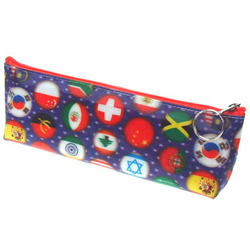 Lenticular pencil case with international flags including USA, Mexico, Canada, France, Israel, Switzerland and more, depth