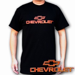 Lenticular t-shirt with Chevrolet writing and symbol, red to gold, color changing