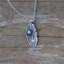 Stamped Star Feather Pendant
