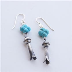 Turquoise Cross Squash Blossom Earrings