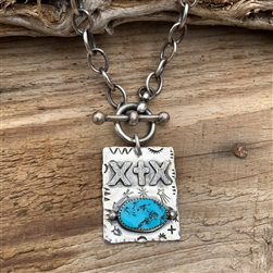 Custom Vertical Brand Pendant with Turquoise