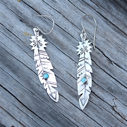 Turquoise Feather Earrings