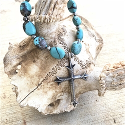 Turquoise Necklace with Sterling Cross