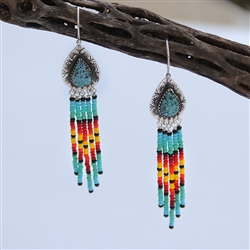 Dangling Teardrop Beaded Turquoise Earrings