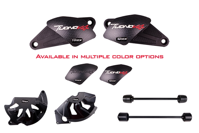 T-Rex Racing 2011 - 2020 Aprilia Tuono V4 No Cut Frame Front & Rear Axle Sliders Case Covers