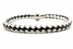 Braided Leather Bracelet, Magnetic Clasp, Black, White, 8 1/4 In