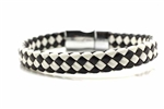 Braided Leather Bracelet, Magnetic Clasp, Black, White, Rectangle, 7 3/4 In