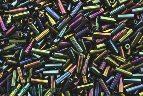 Bugle Bead, Vintage, Czechoslovakian, 7MM, #3, Metallic Green Iris