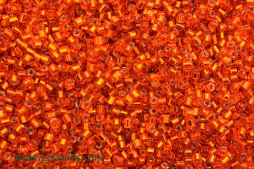 Bugle Bead, Vintage, Czechoslovakian, 2MM, #1, Silver Lined, Medium Orange