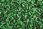 Bugle Bead, Vintage, Czechoslovakian, 4MM, #2, Silver Lined Green