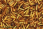 Bugle Bead, Vintage, Czechoslovakian, 7MM, #3, Foil Lined, Dark Gold