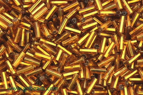 Bugle Bead, Vintage, Czechoslovakian, 7MM, #3, Foil Lined, Dark Gold