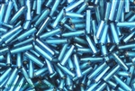 Bugle Bead, 9MM, #4, Czechoslovakian,  Vintage, Silver Lined, Medium Aqua