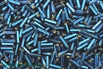 Bugle Bead, Czechoslovakian, Vintage, 7MM, #3, Hex Cut, Silver Lined, Dark Aqua