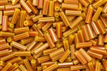 Bugle Bead, 7MM, #3, Czechoslovakian, Vintage, Hex Cut, Striped, Brown, Red Stripes
