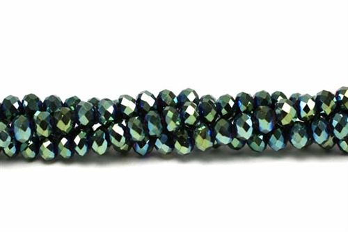Bead, Crystal, 3MM X 4MM, Faceted Rondelle, Metallic Green