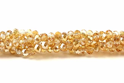 Bead, Crystal, Faceted Rondelle, 3MM X 4MM, Light Peach Gold Metallic