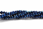 Bead, Crystal, 3MM X 4MM, Faceted Rondelle, Blue Metallic