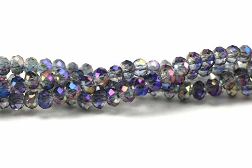 Bead, Crystal, 3MM X 4MM, Faceted Rondelle, Crystal 1/2 Blue Iris