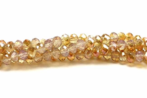 Bead, Crystal, Faceted Rondelle, 3MM X 4MM, Opalite, 1/2 Gold Iris
