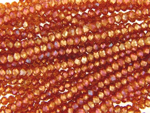 Bead, Crystal, 3MM X 4MM, Faceted Rondelle, Tangerine Gold Iris