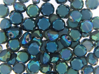 10MM Round Etched Table Cut Crystal / Gray Blue Green Iris