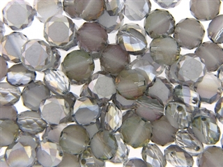 10MM Round Etched Table Cut Crystal / Light Watermelon Silver Iris